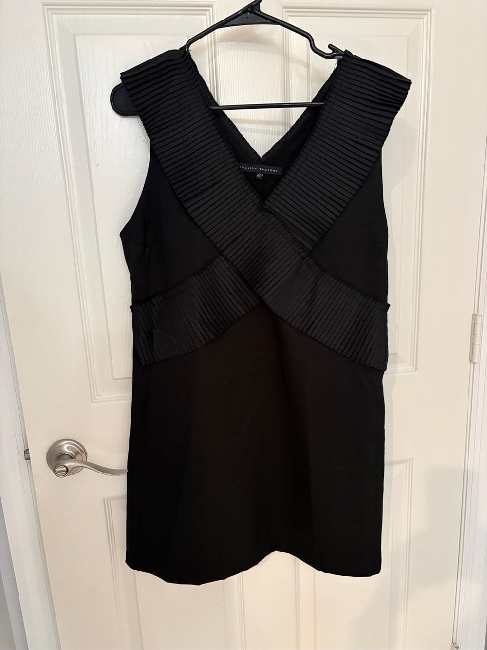English Factory Black Pleated V-Detail Mini Dress
